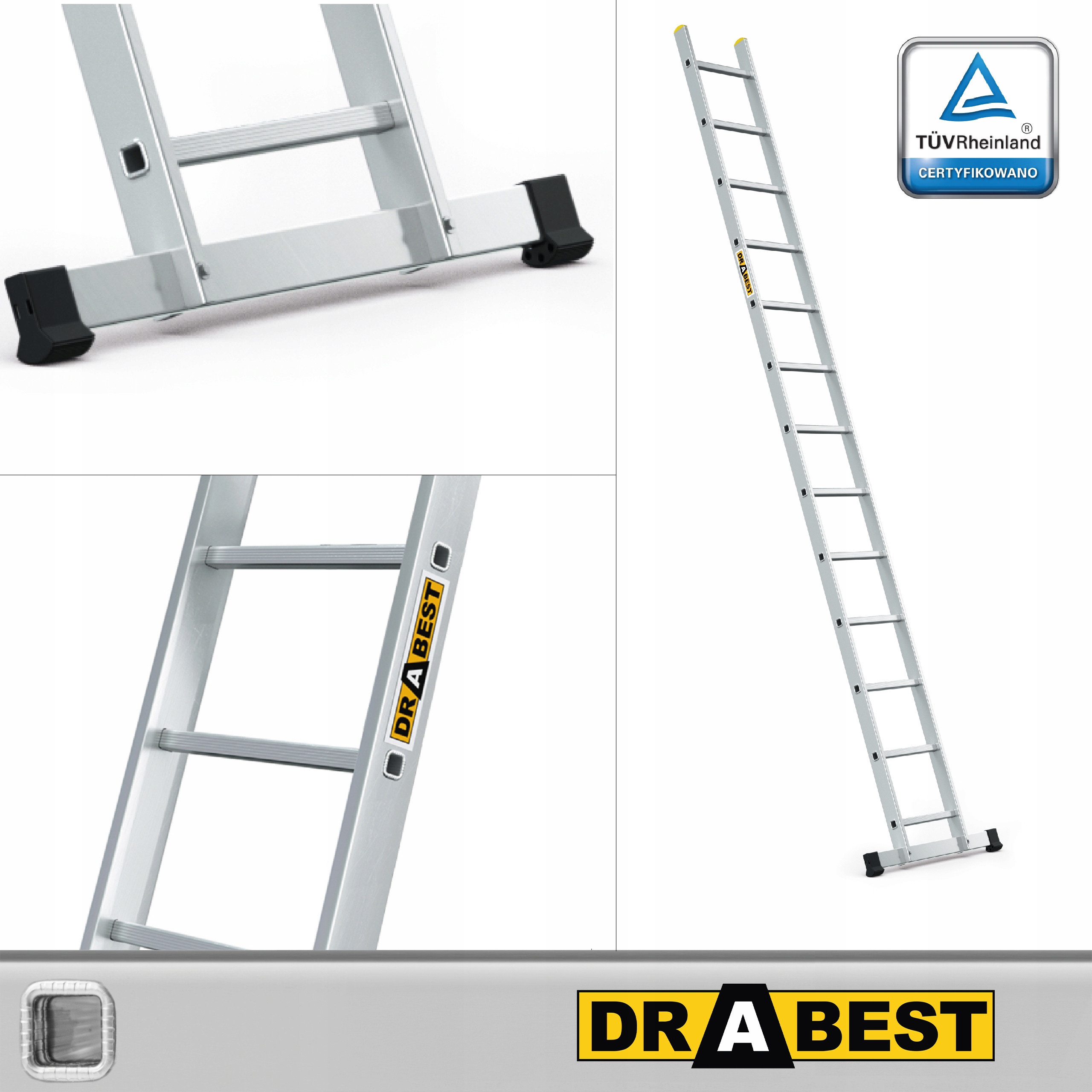 Drabest rebrík 4,49 m hliníkový 1 x 13 do 150 kg
